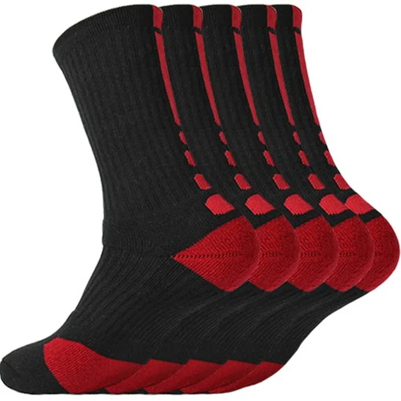 5 Pairs Men Sports Socks Set with Damping Terry Basketball Cycling Running Hiking Tennis Sock Set Ski Women Cotton EU 39-45