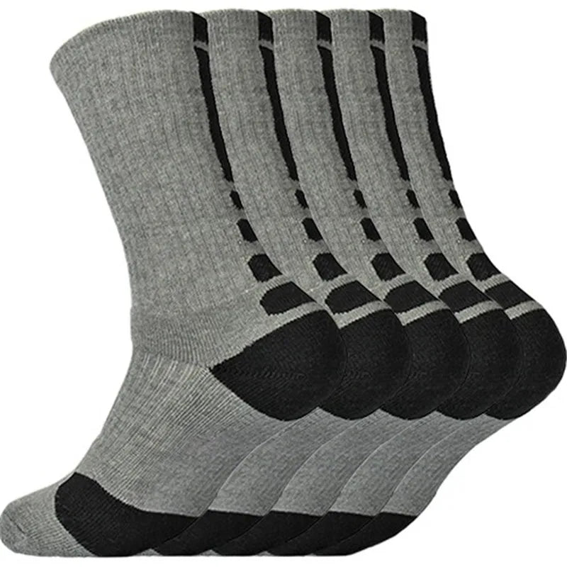 5 Pairs Men Sports Socks Set with Damping Terry Basketball Cycling Running Hiking Tennis Sock Set Ski Women Cotton EU 39-45
