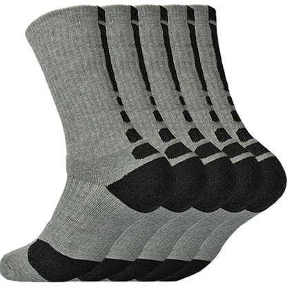 5 Pairs Men Sports Socks Set with Damping Terry Basketball Cycling Running Hiking Tennis Sock Set Ski Women Cotton EU 39-45