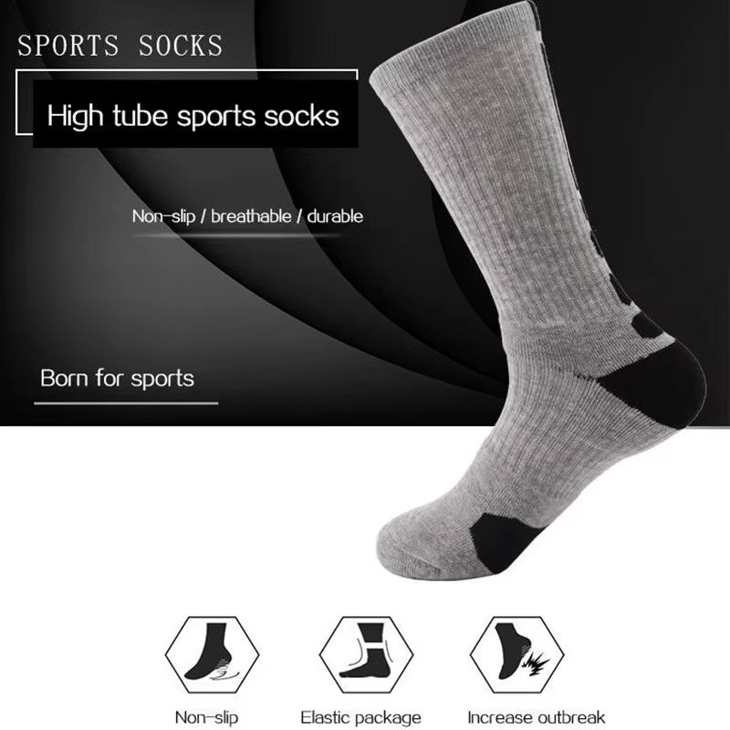 5 Pairs Men Sports Socks Set with Damping Terry Basketball Cycling Running Hiking Tennis Sock Set Ski Women Cotton EU 39-45