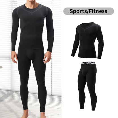 2/4 Pcs Autumn/Winter Men'S Black Long Sleeved Pants Underwear Set Youth Fitness Running Base Sports Shirt Casual Stretch Pants