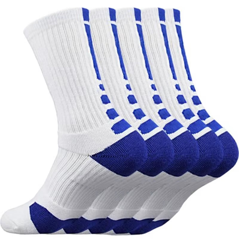 5 Pairs Men Sports Socks Set with Damping Terry Basketball Cycling Running Hiking Tennis Sock Set Ski Women Cotton EU 39-45