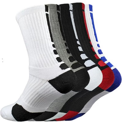 5 Pairs Men Sports Socks Set with Damping Terry Basketball Cycling Running Hiking Tennis Sock Set Ski Women Cotton EU 39-45